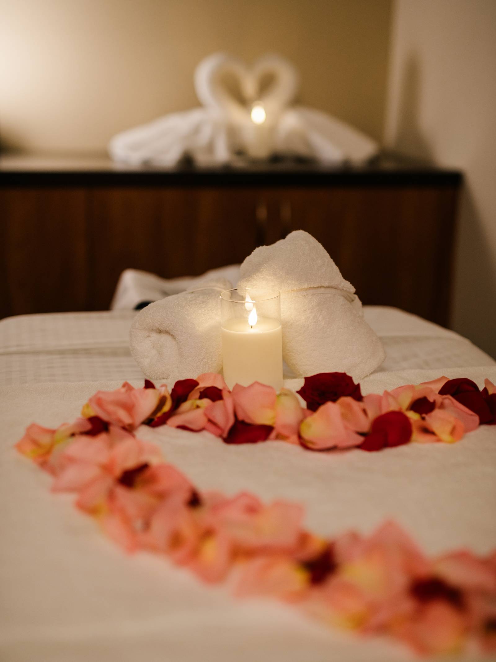 Intimate couples massage room designed for shared relaxation